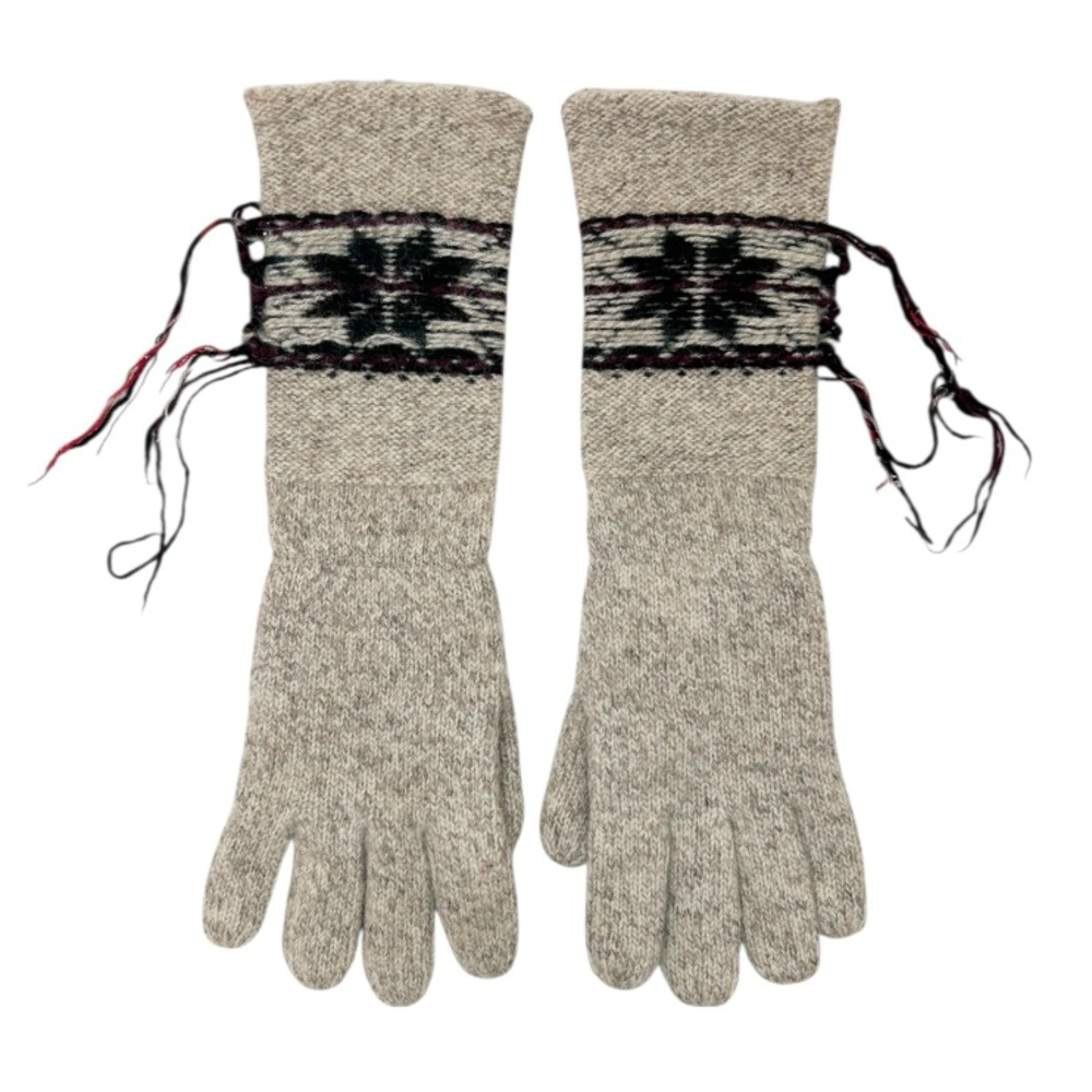 Norwegian Style Long Wool Knit Gloves with a Traditional Nordic Snowflake Design
